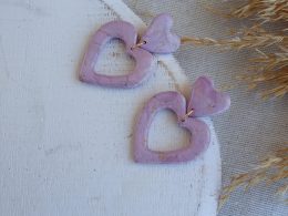 Marbled lilac small heart/ hollow heart stud earrings