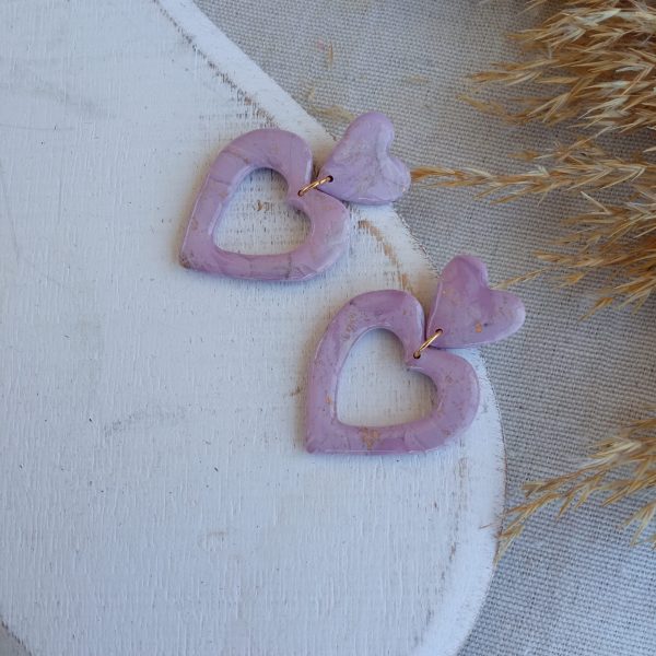 Marbled lilac small heart/ hollow heart stud earrings