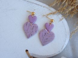 Marbled lilac small heart/ big heart dangle earrings