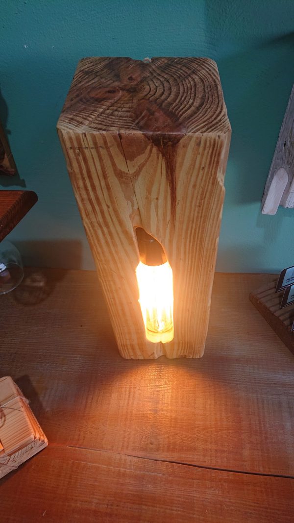 Repurposed solid olive block table lamp - Image 9