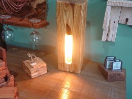 Repurposed solid olive block table lamp