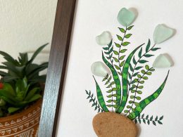 Pretty Floral Arrangement Made With Sea Pottery and Seaglass