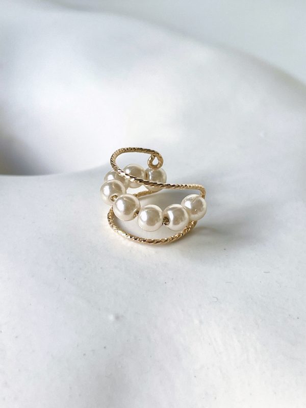 Gold Sparkle Pearl Earring Cuff - Image 4