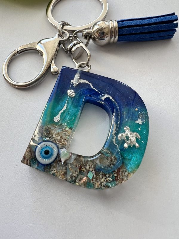 Ocean alphabet resin keychain. Made to order