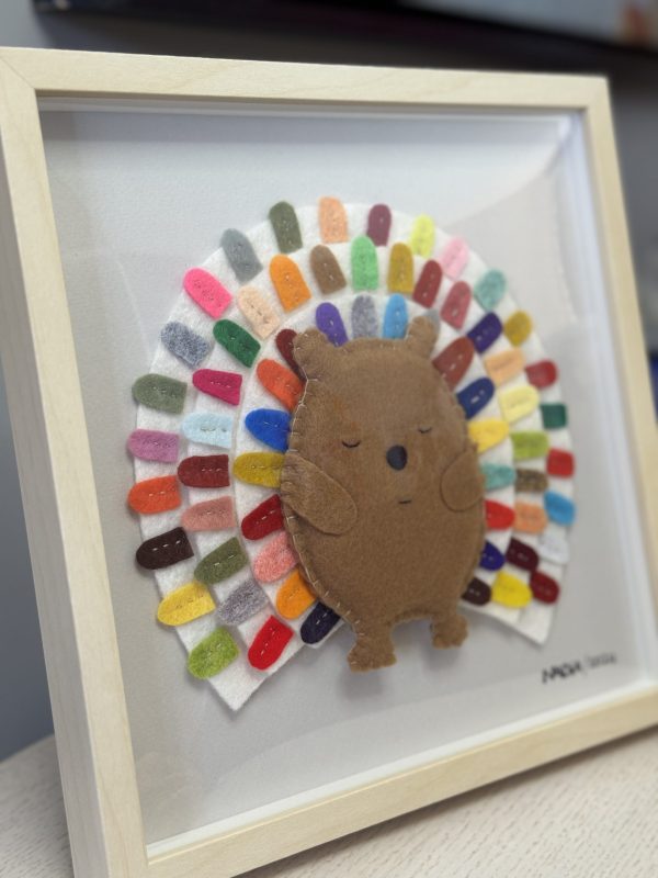 Cute Framed Felt Hedgehog with Multicoloured spines