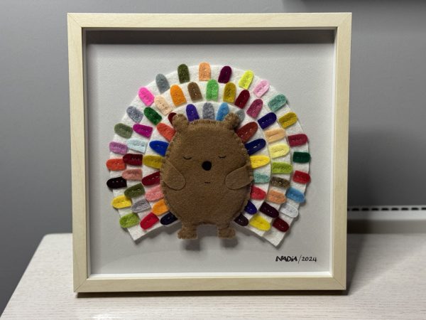Cute Framed Felt Hedgehog with Multicoloured spines