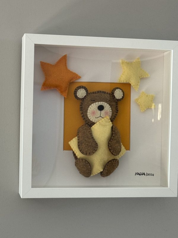 Adorable Felt Sleepy Teddy Framed Wall Decor