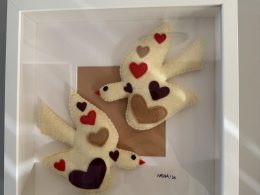 Beautiful Handmade Felt Art - "Love Birds" Framed Wall Decor