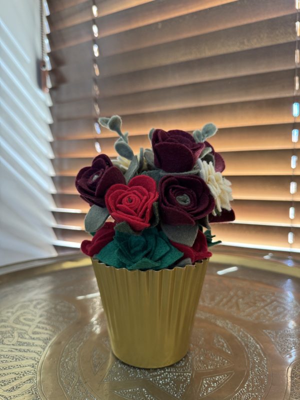 Elegant Felt Flower Pot - Roses