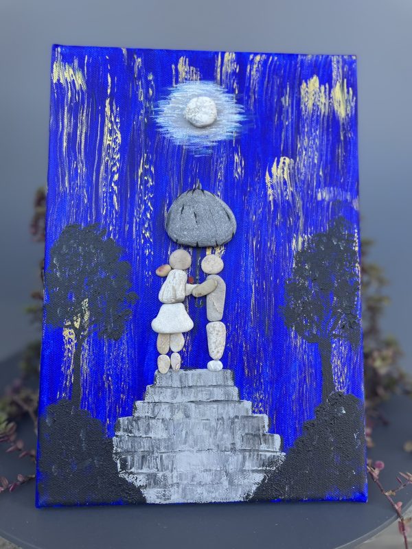 Pebbles on Canvas "Under The Moon Light", A perfect gift for a soulmate - Image 2