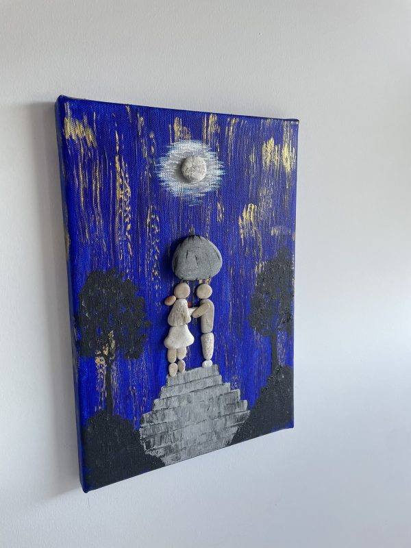 Pebbles on Canvas "Under The Moon Light", A perfect gift for a soulmate - Image 7