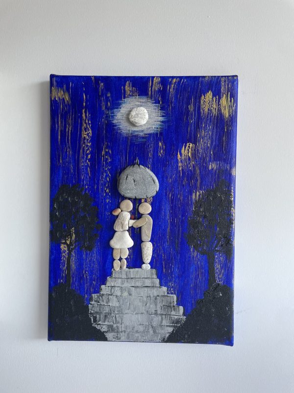Pebbles on Canvas "Under The Moon Light", A perfect gift for a soulmate