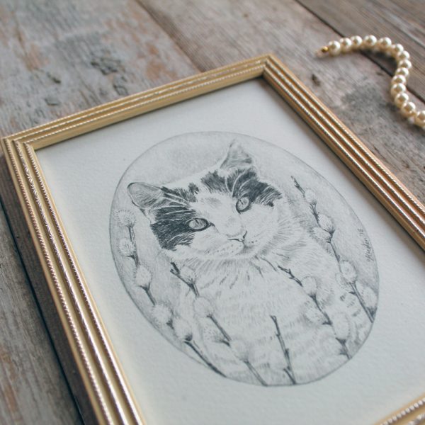 Enchanting Cat Graphite Illustration "PUSSY WILLOW" - Image 2