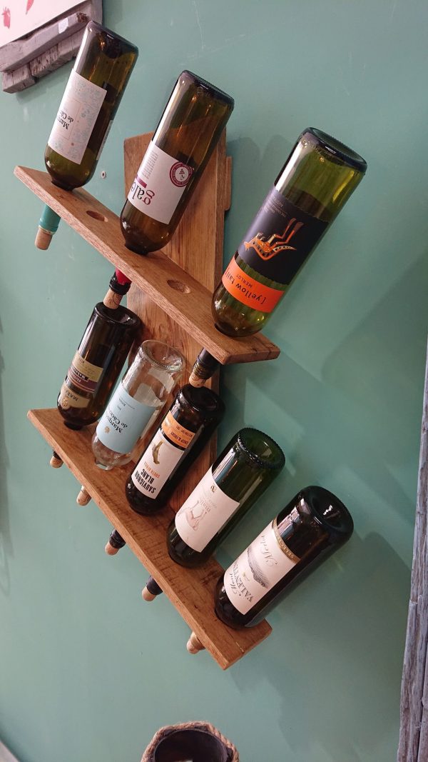 Repurposed pine, wall-mounted bottle rack - Image 6