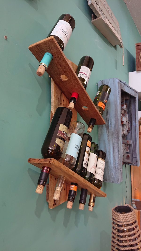 Repurposed pine, wall-mounted bottle rack - Image 3