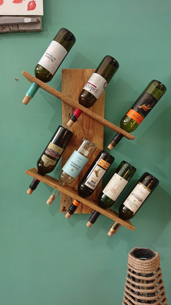 Repurposed pine, wall-mounted bottle rack - Image 4