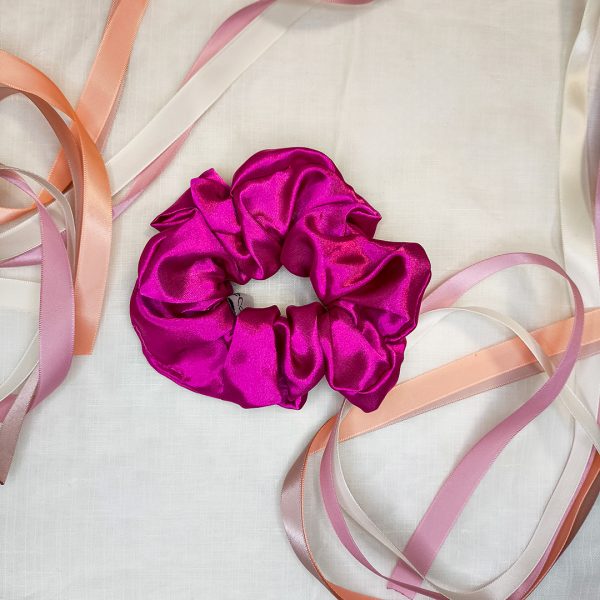 fuchsia satin scrunchie