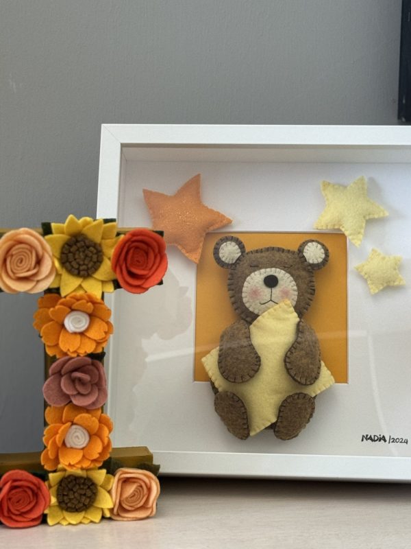 Adorable Felt Sleepy Teddy Framed Wall Decor