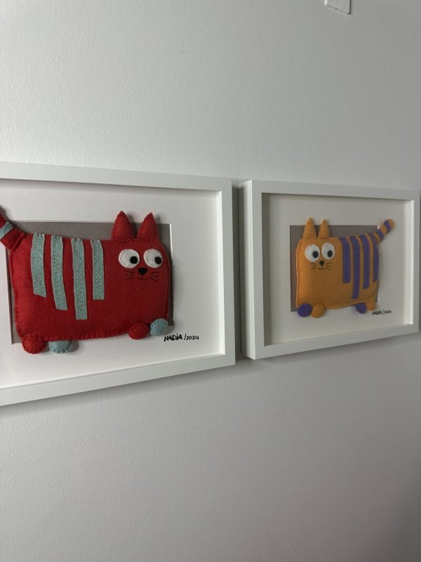 Playful Framed Felt Cat-30x25cm
