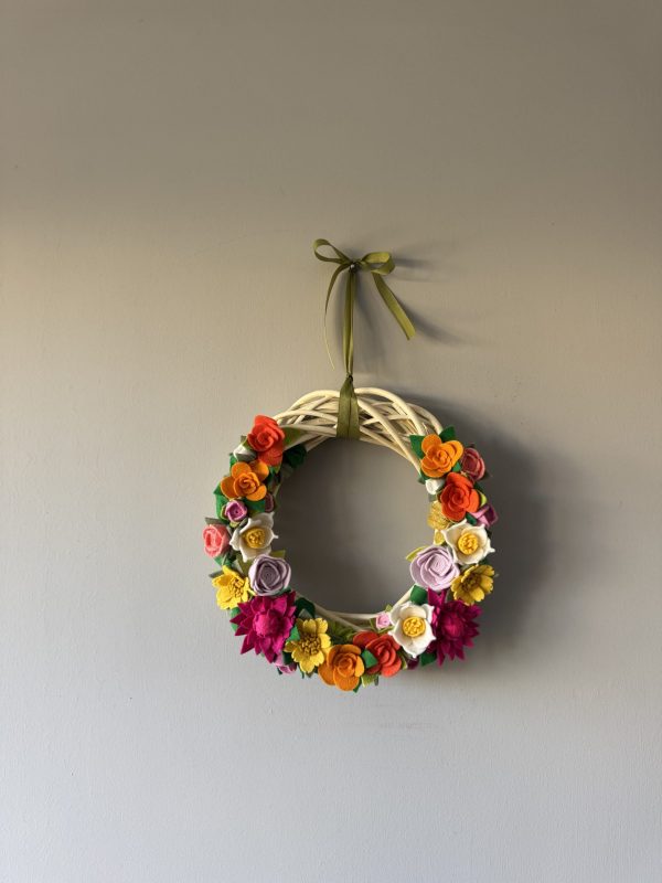 Vibrant Spring Felt Flower Wreath - 30cm