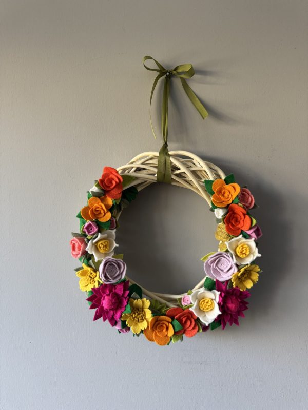 Vibrant Spring Felt Flower Wreath - 30cm