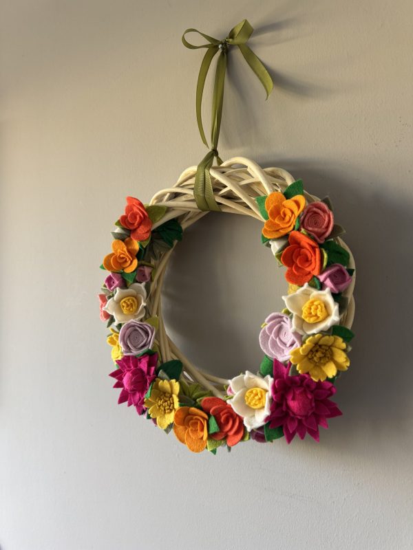 Vibrant Spring Felt Flower Wreath - 30cm
