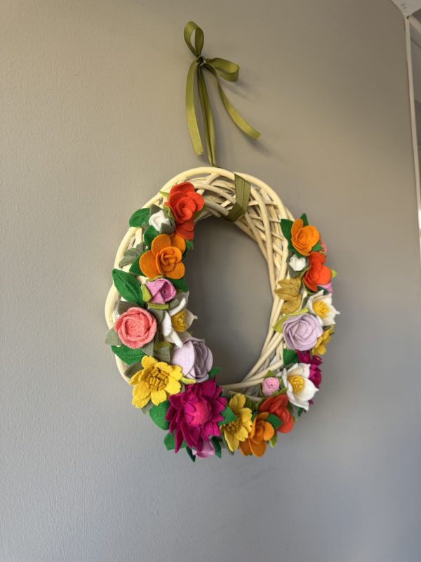 Vibrant Spring Felt Flower Wreath - 30cm