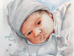 Custom handpainted baby watercolour painting