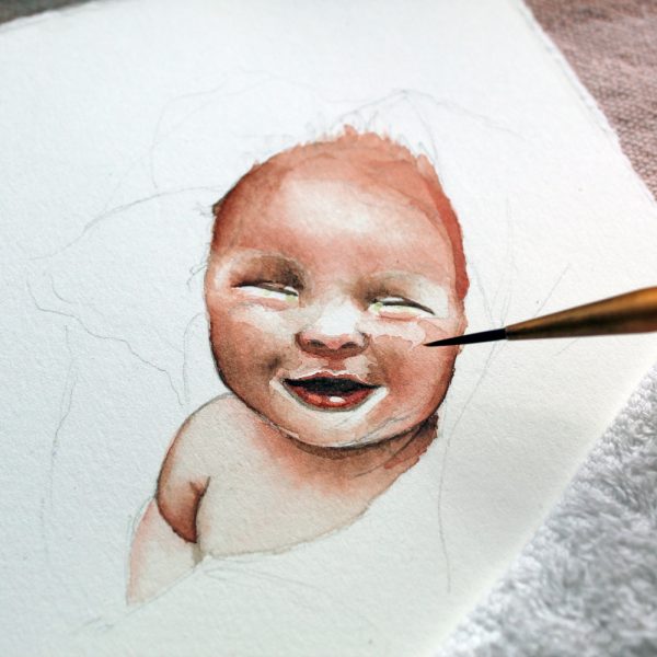 Custom handpainted baby watercolour painting