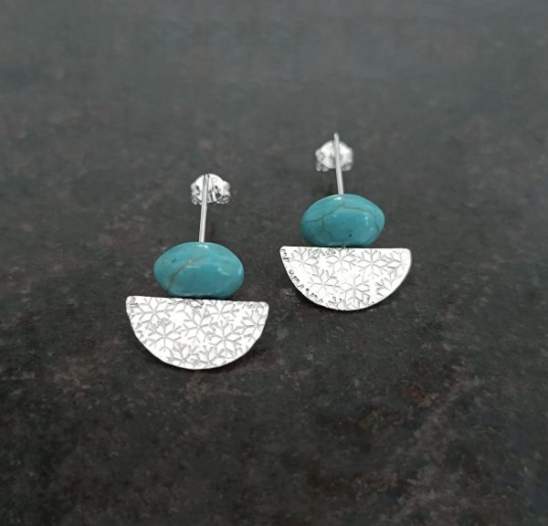 silver earrings with howlite stone