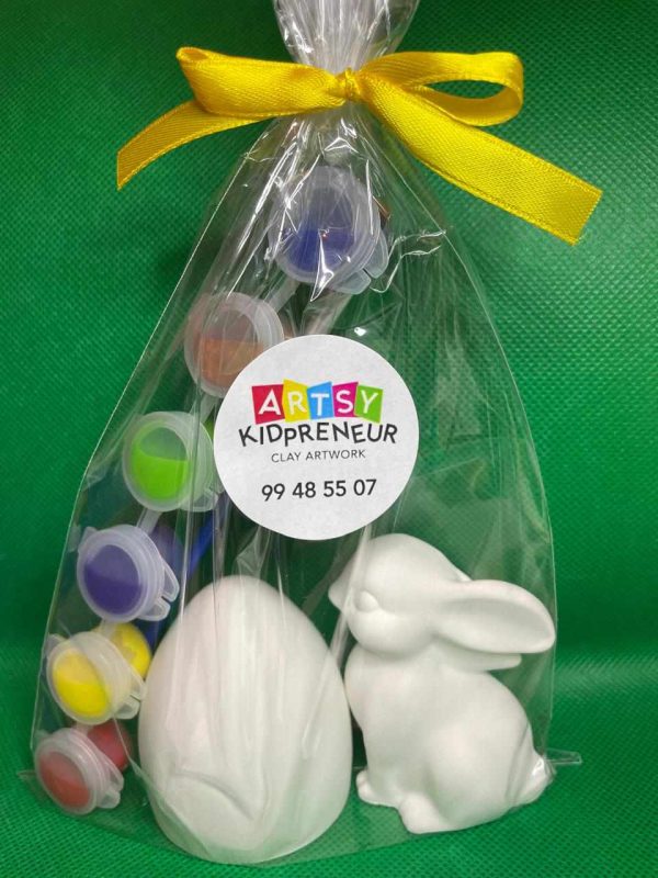 Ceramic Gypsum 3D Easter Bunny with 3D Egg