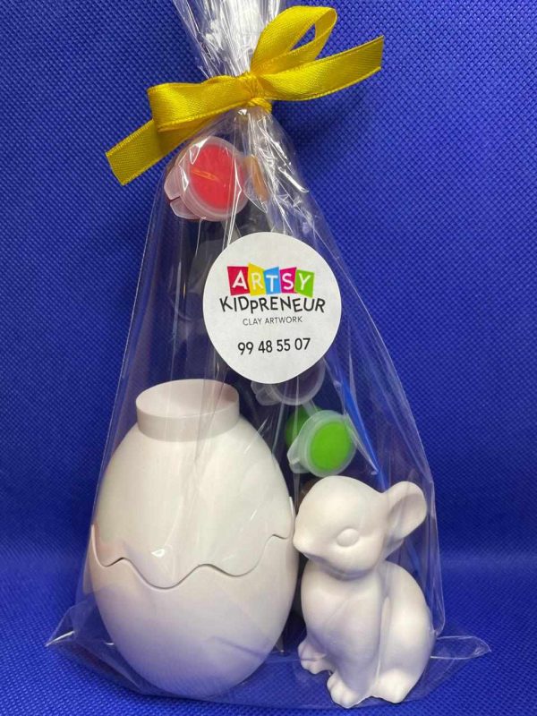 Ceramic Gypsum 3D Cracked Easter Egg and Bunny