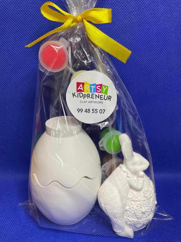 Ceramic Gypsum 3D Cracked Easter Egg and Male Bunny