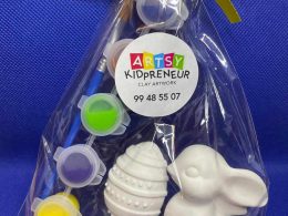 Ceramic Gypsum 3D Easter Bunny with Magnetic Eggs