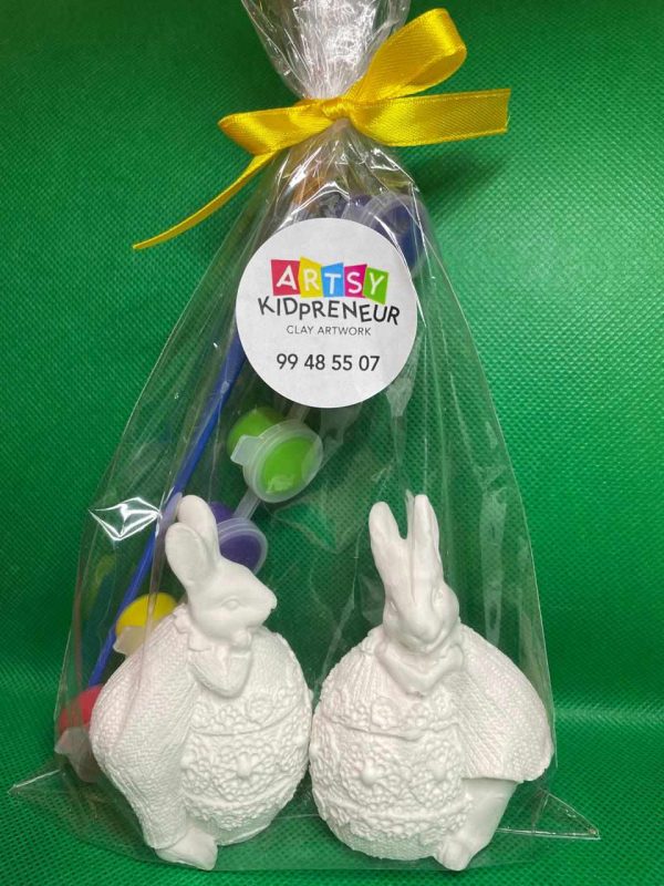 Ceramic Gypsum 3D Male and Female Easter Bunnies