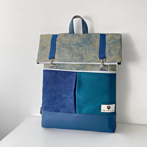 Backpack Blue with Large Pocket front