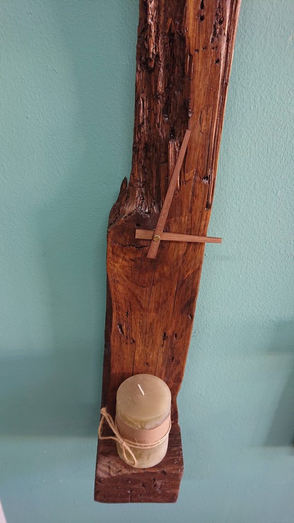 Natural, driftwood wall clock with shelf - Image 7