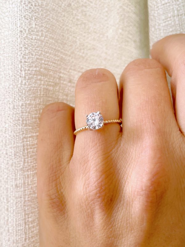 Gold-Filled Twist Band Ring Cubic Zirconia – Dainty Engagement or Travel Ring - M (US size 6.5 - EU size 52)