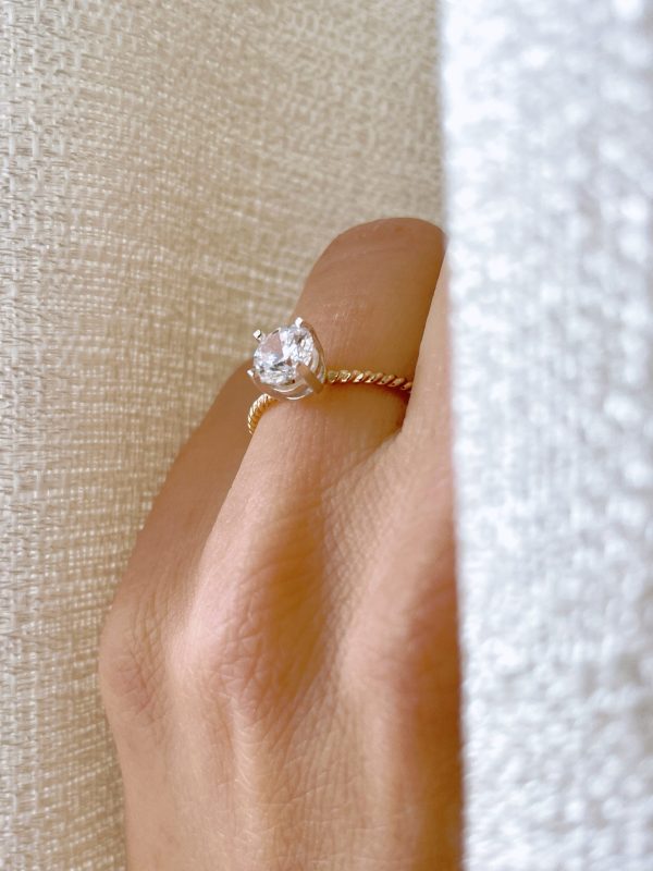 Gold-Filled Twist Band Ring Cubic Zirconia – Dainty Engagement or Travel Ring - M (US size 6.5 - EU size 52) - Image 2