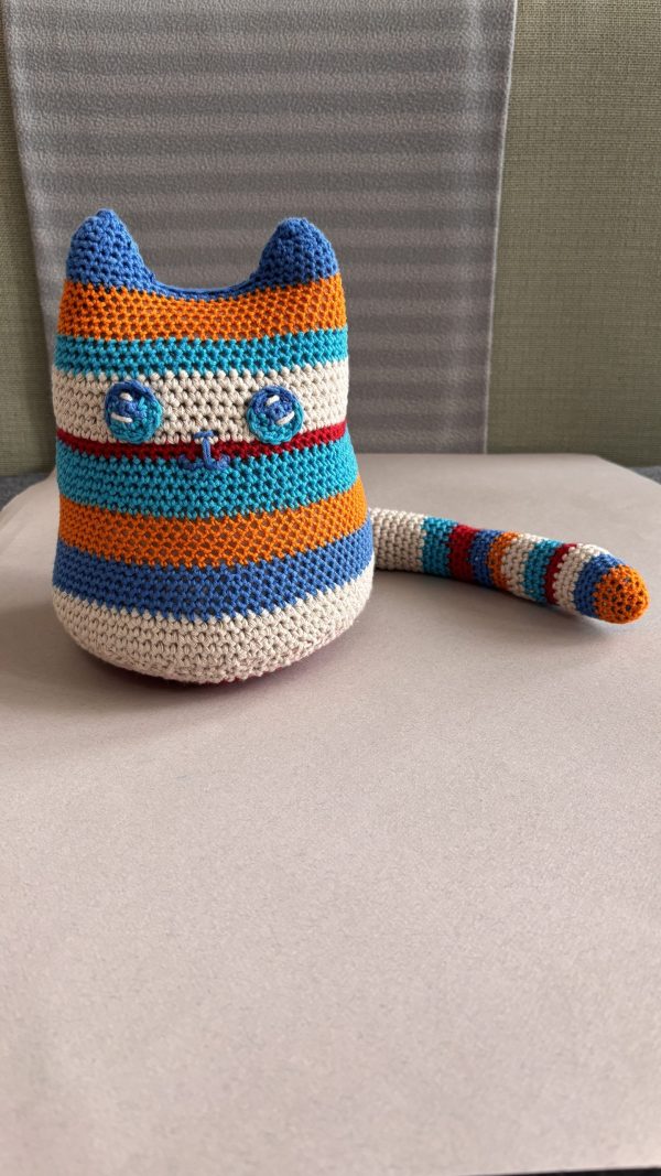Fifi Kitty-Cat Door Stopper – Colorful Crochet Striped Home Decor & Practical Door Holder - Image 4