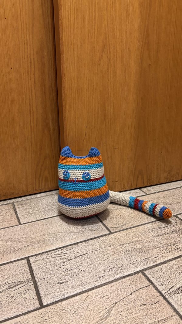 Fifi Kitty-Cat Door Stopper – Colorful Crochet Striped Home Decor & Practical Door Holder - Image 3
