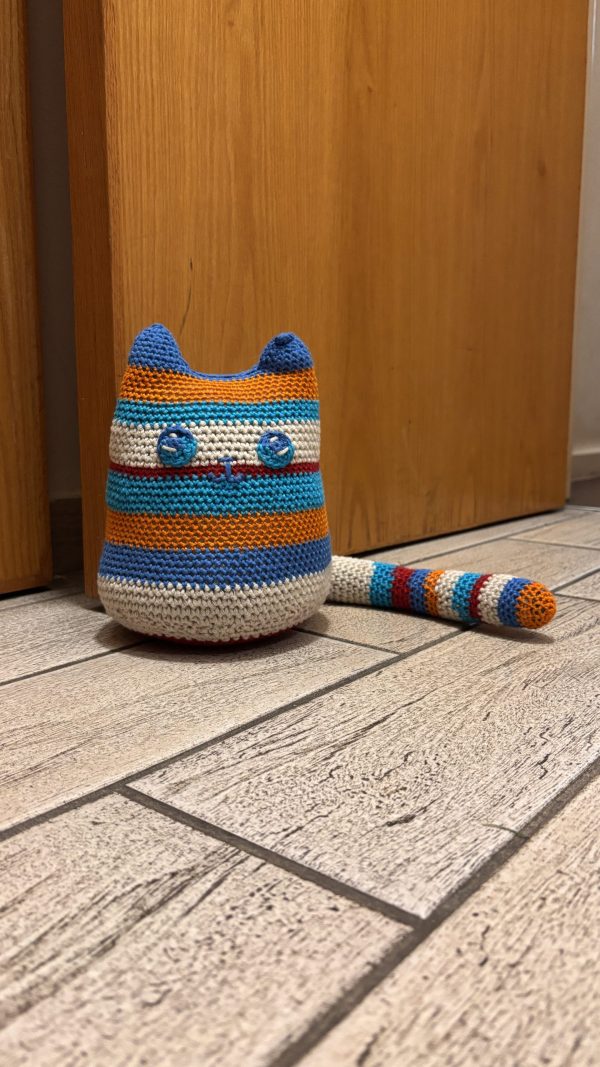 Fifi Kitty-Cat Door Stopper – Colorful Crochet Striped Home Decor & Practical Door Holder - Image 2