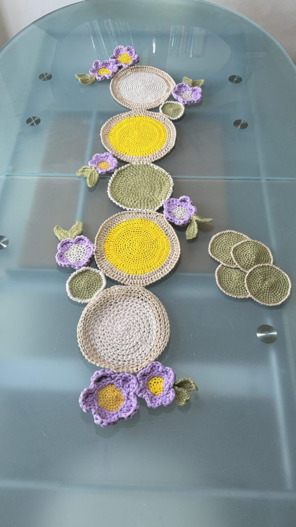 Crochet Daisy Table Runner with Matching Coasters- a floral accent for your home