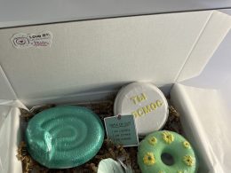 Box with three bath bombs