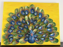 Handmade Peacock Shell Art on Canvas – Front View