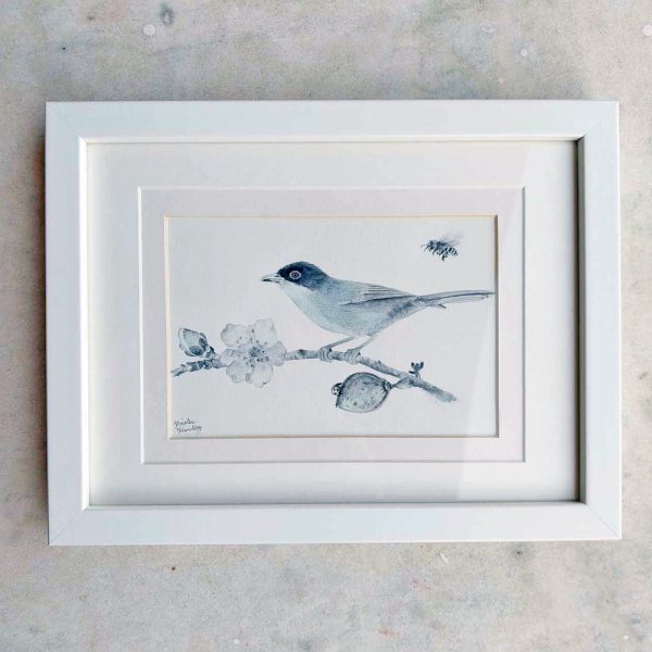 Warbler and Almond Blossom Painting