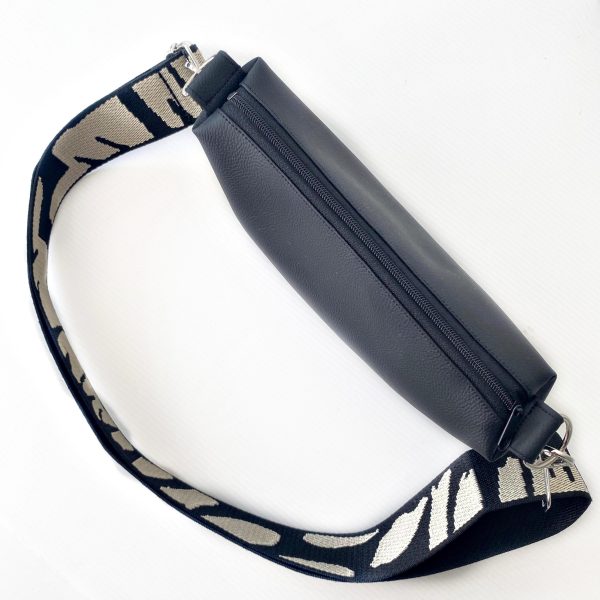 Black Messenger Bag With Monochrome Strap - Image 2