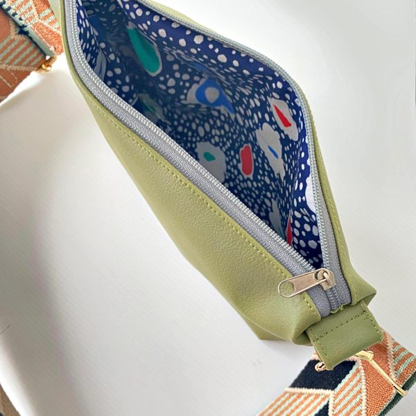 Green Messenger Bag With Chevrons Strap inside