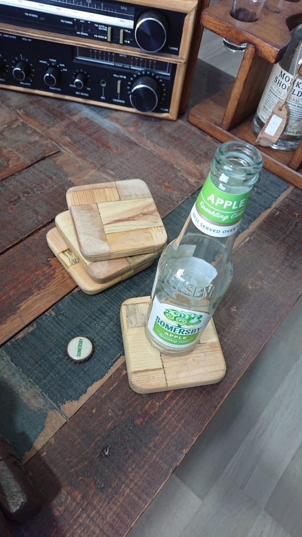 Set of four Handmade multi-wood coasters - Image 3
