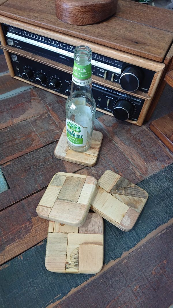 Set of four Handmade multi-wood coasters